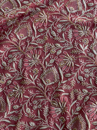 Pink Superfine Pure Georgette Chikankari Kurta Set