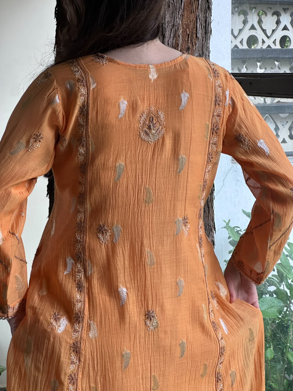 Orange Zari Chanderi Chikankari Ready to Wear Tunics