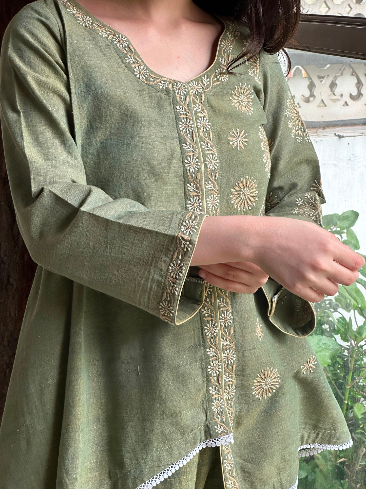 Green Malkha Cotton Chikankari Co-ord Set
