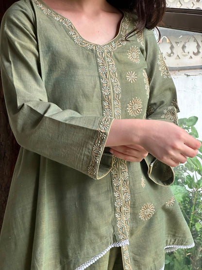 Green Malkha Cotton Chikankari Co-ord Set