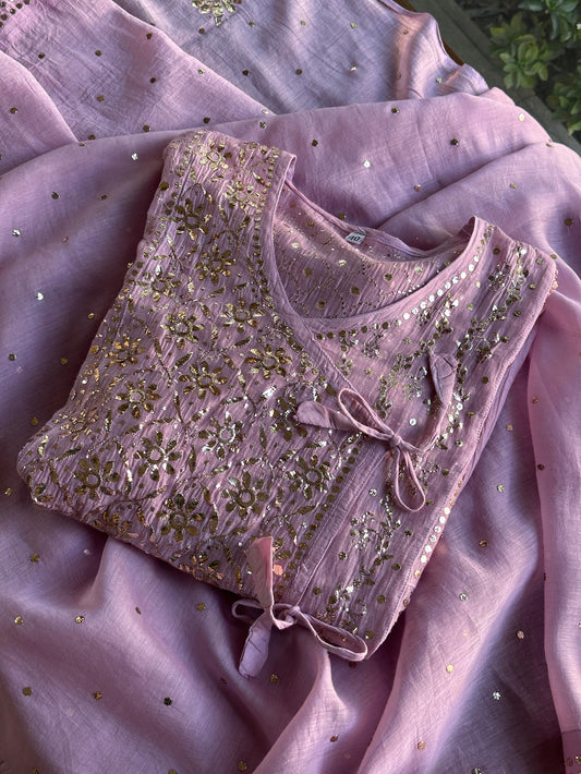 Lavender Mukaish Mul Chanderi Silk Ready To Wear Dress