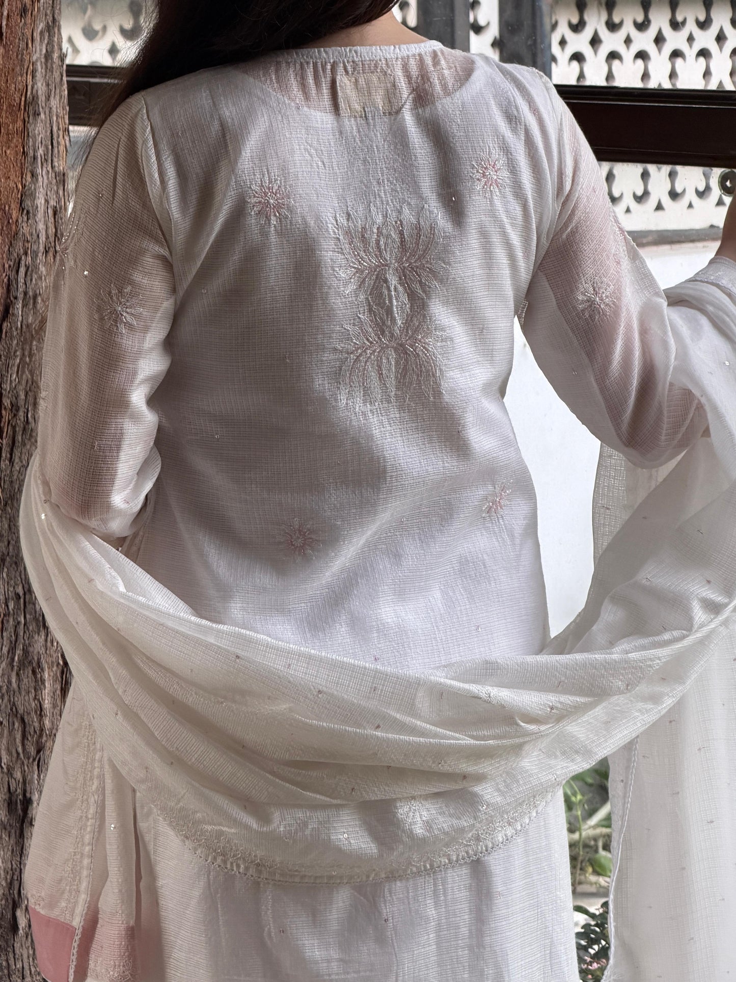 Powder Mauve Shade Kota Pearl Work Chikankari Kurta Set