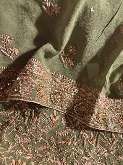 Green Superfine Pure Georgette Chikankari Kurta Set
