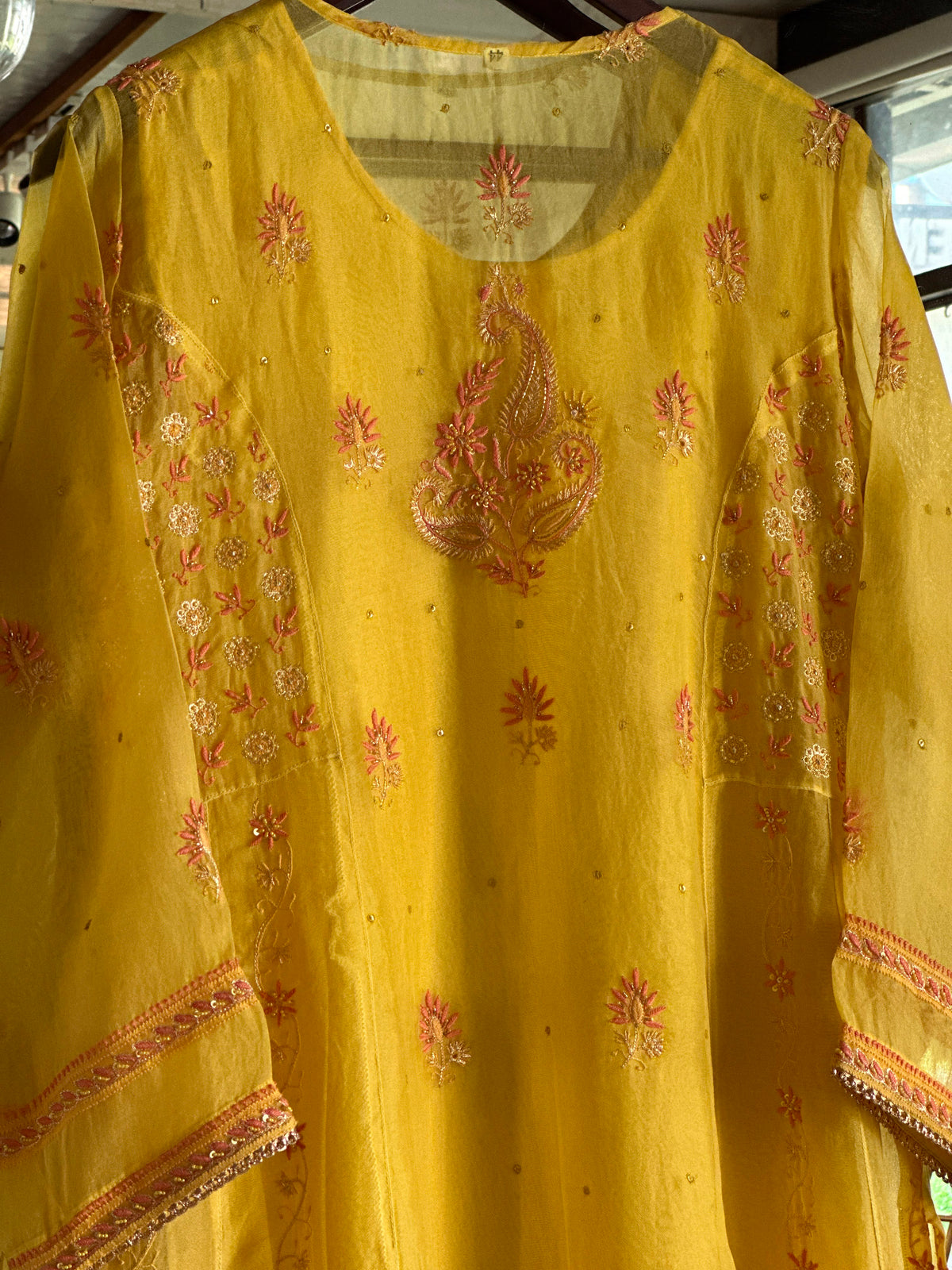 Saffron Mango Shade Noor Organza Chikankari Anarkali