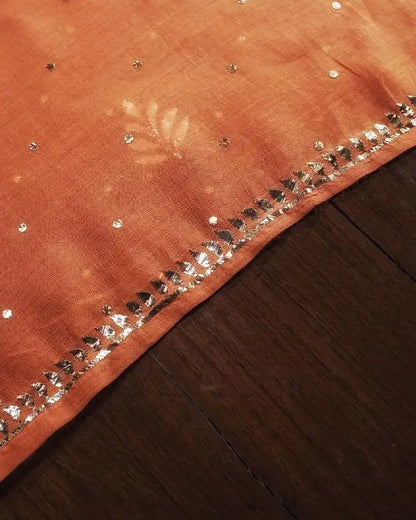 Orange Chanderi Silk Mukaish Badla Unstitched Fabrics