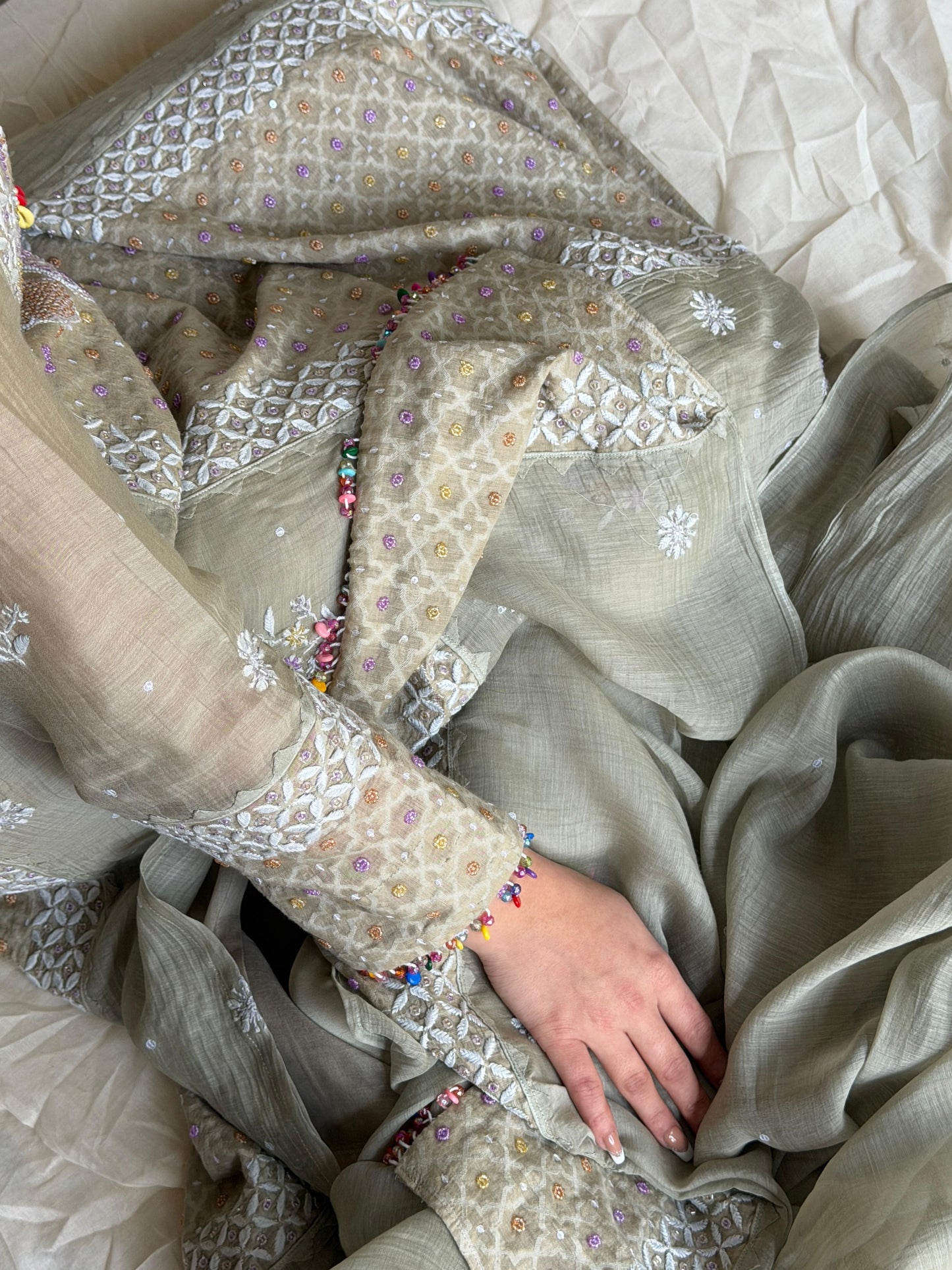 Jacquard Sequins Chikankari Kurta Set