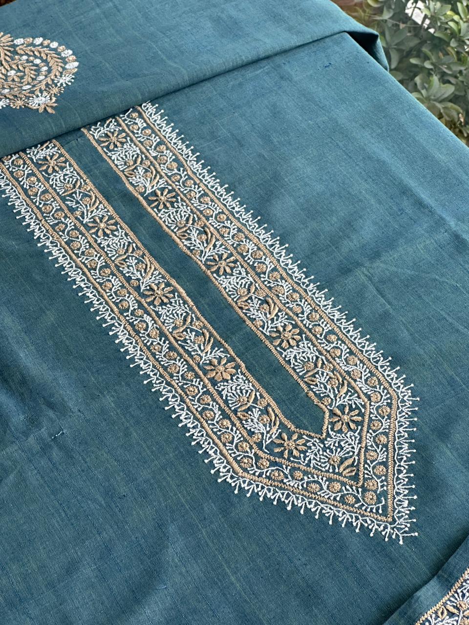 Teal Blue Malkha Handspun Khadi Kurtas Unisex Fabric