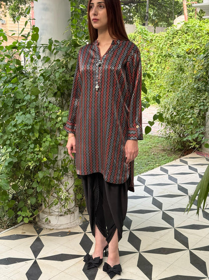 Ajrak Multi Shade Mashru Silk, Short Kurta