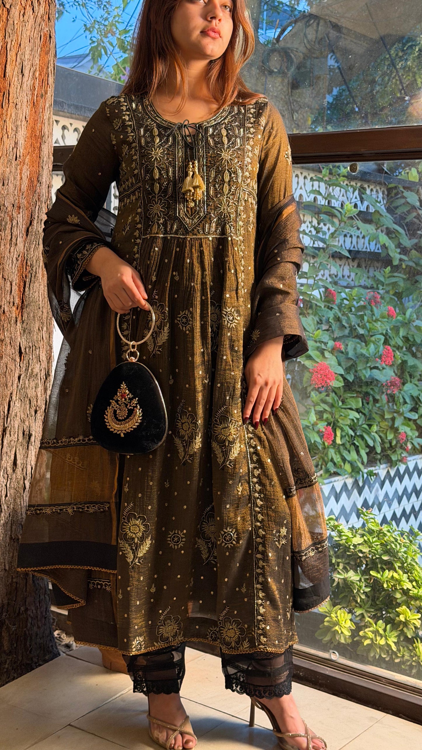 Black Shade Velvet Ari Mukaish Zardosi Sling Bag