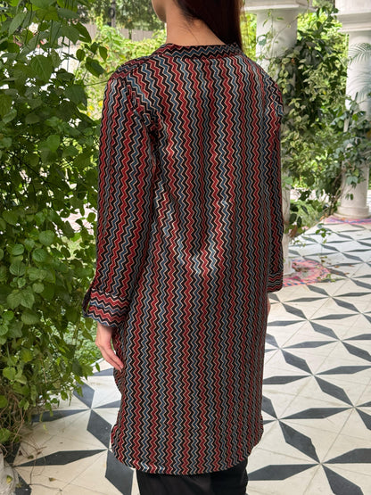 Ajrak Multi Shade Mashru Silk, Short Kurta