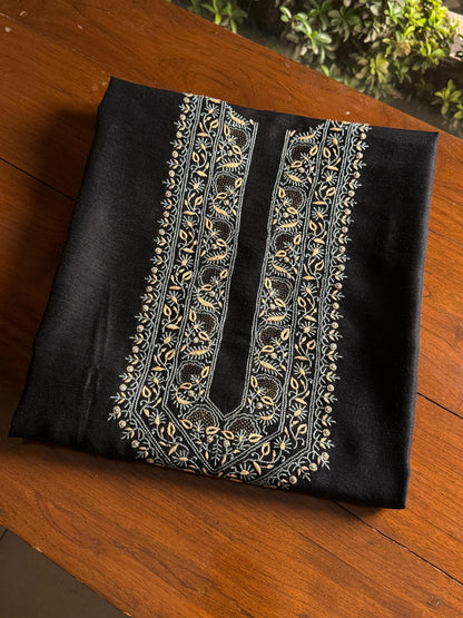 Black Shade Moonga Silk Chikankari Men’s Kurta Fabric