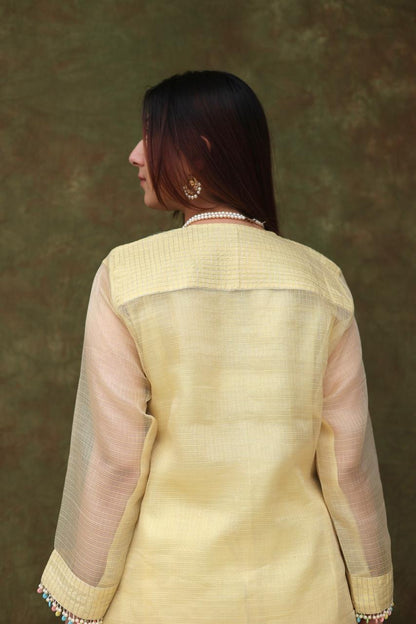 Lemon Shade Tissue Silk Dagla Kurta Set