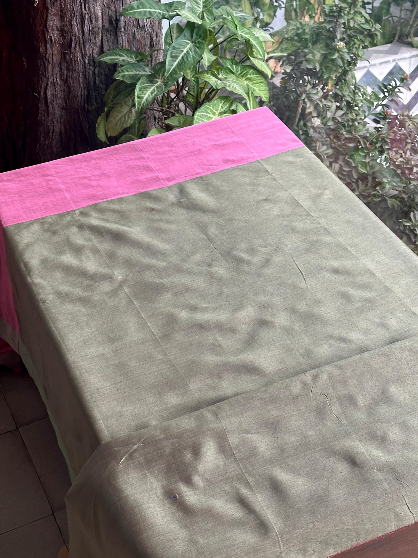 Hot Pink Woven Butta Saree with Contrast Grey Border