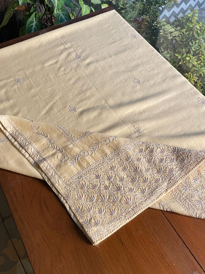 Natural Off White Shade Saman Pashmina Resham Thread Fine Chikankari Shawl