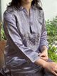 Purplish Grey Satin Shimmer Chikankari Co-Ord Set