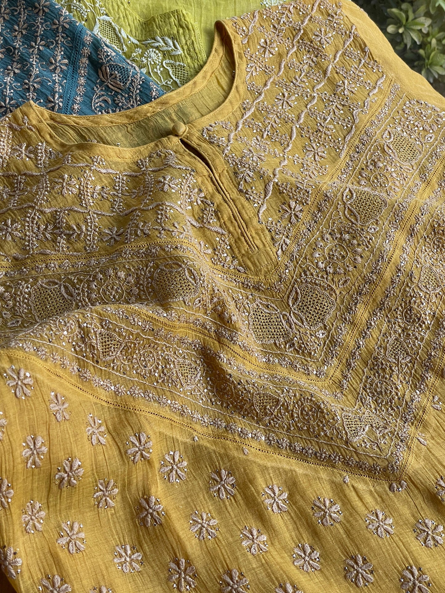 Yellow | Tissue Silk Chikankari Work Kurta Set