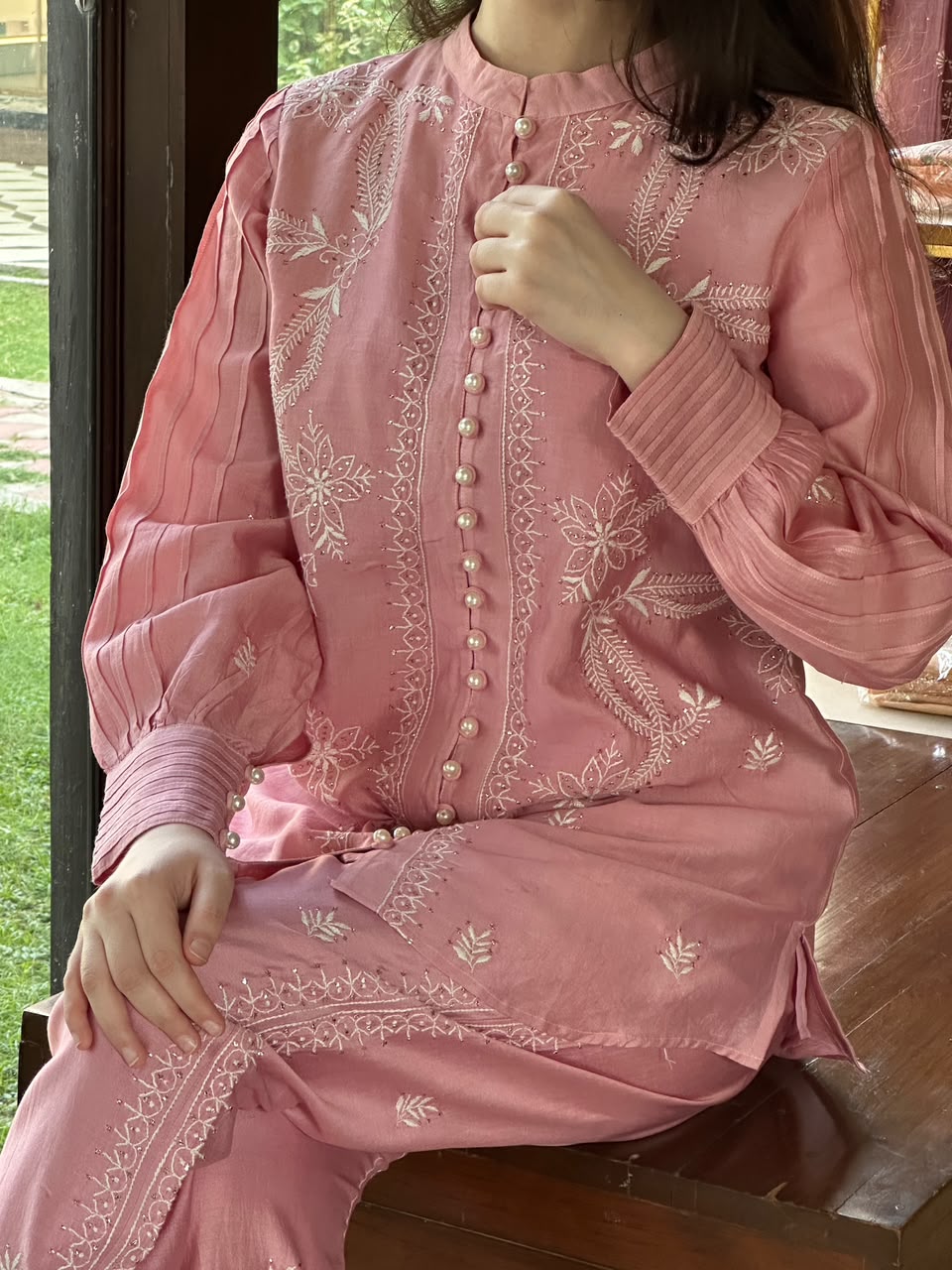 Pink Chanderi Chikankari Co-Ord Set