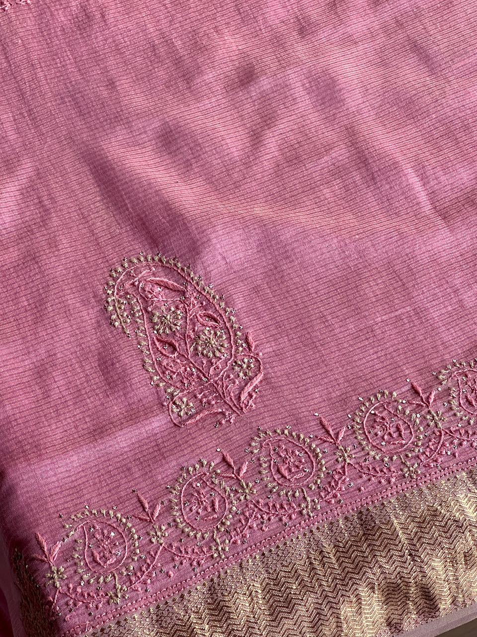 Pink Shade Chanderi Chikankari Saree