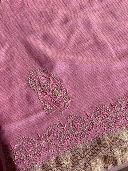 Pink Shade Chanderi Chikankari Saree