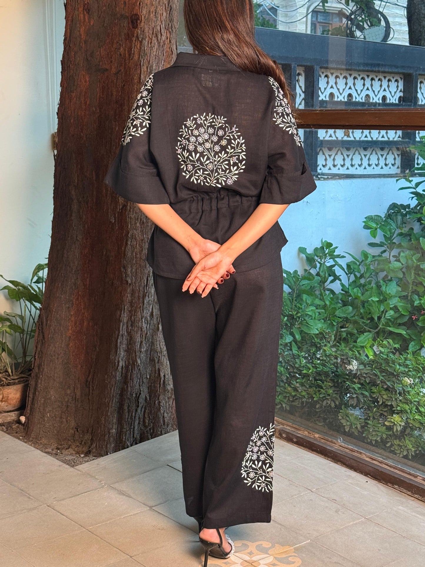 Linen Chikankari Safari Co-Ord Set