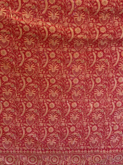 Deep Coral Shade Heavy Chikankari Jwelled Chikankari Sequinned Saree