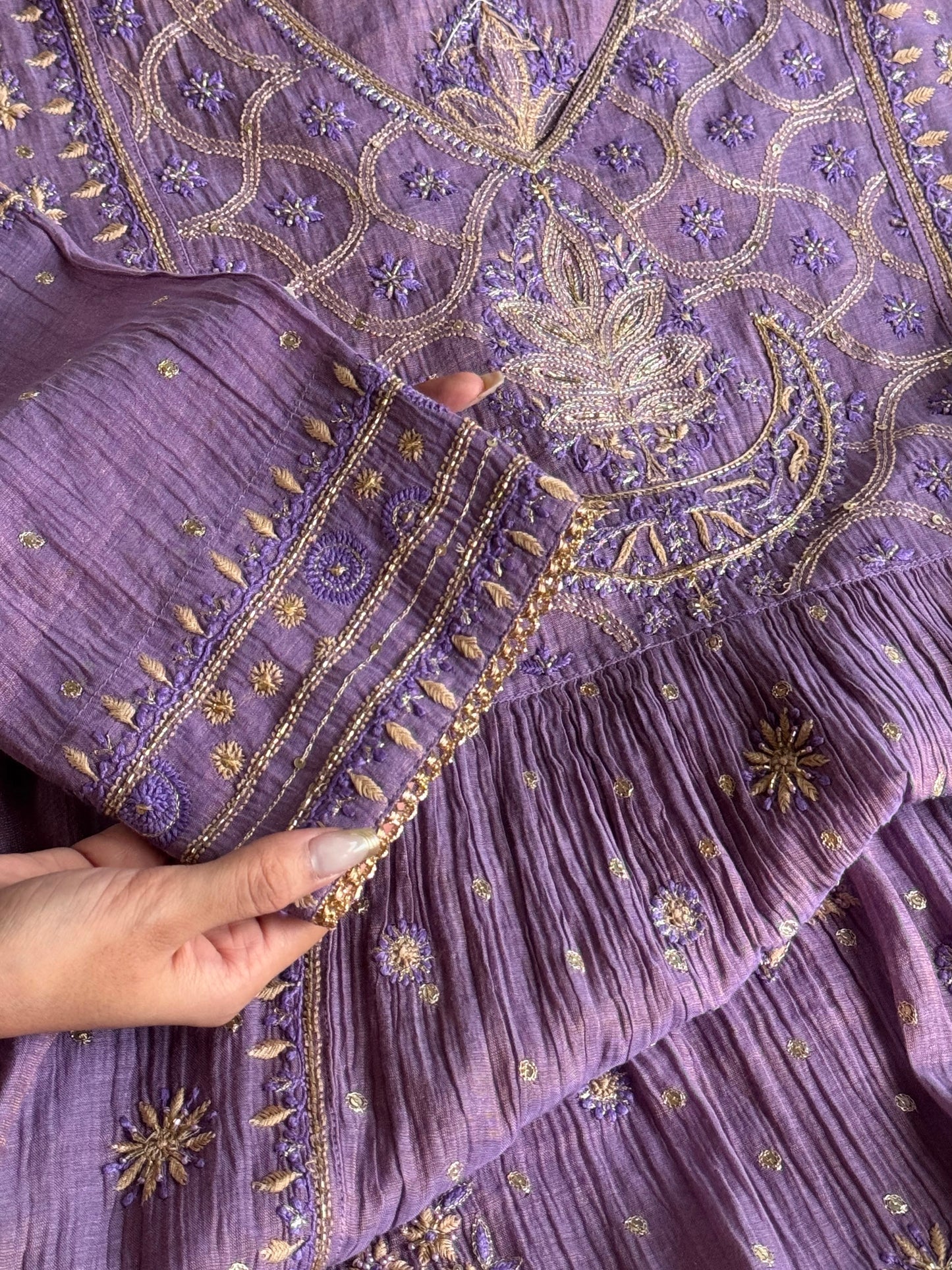 Lilac Purple Shade Tissue Silk Bhopali Kurta Dupatta Set