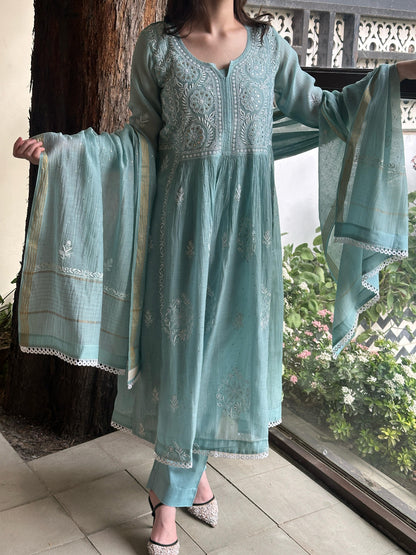 Light Blue Shade Malmal Mukaish Kamdani Chikankari Ready to Wear