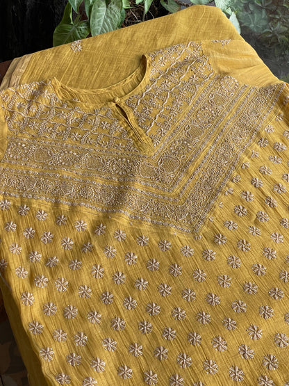 Yellow | Tissue Silk Chikankari Work Kurta Set