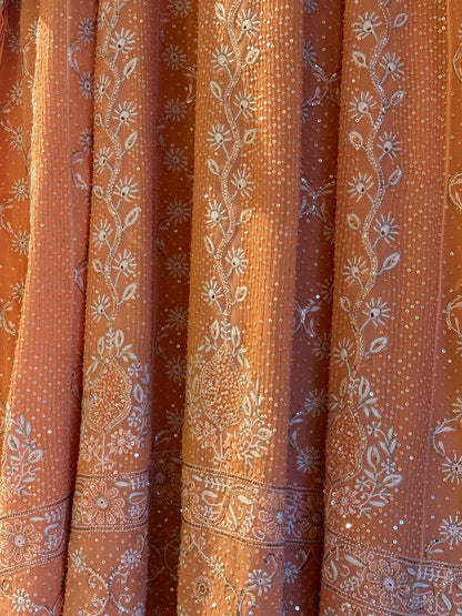 SAFFRON PEACH TUKDI CHIKANKARI ANARKALI