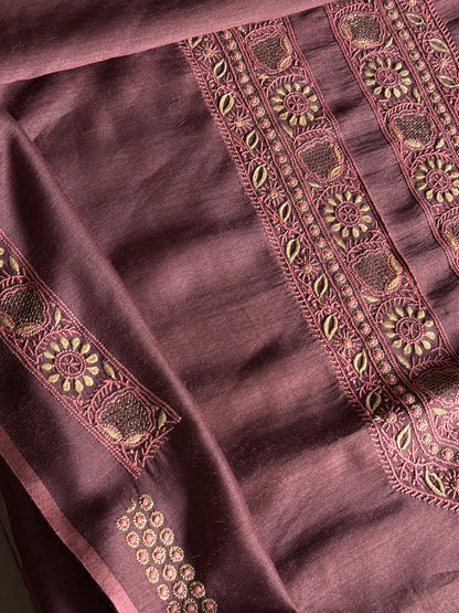 Wine Shade Moonga Silk Chikankari Men’s Kurta Fabric