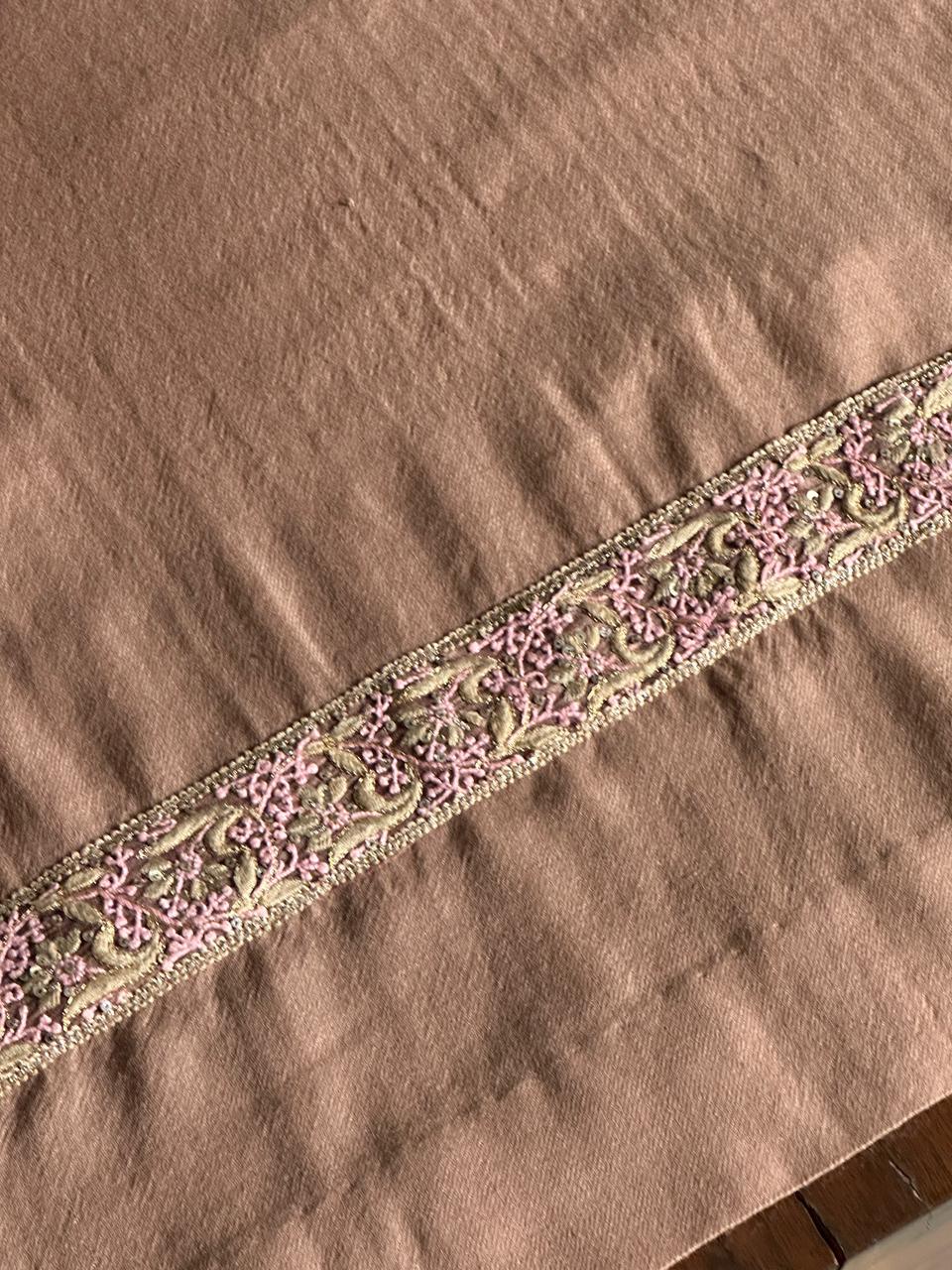 Mocha Brown Shade Kashmiri Pashmina Phiran with Handcrafted Ari & Chikankari Embroidery