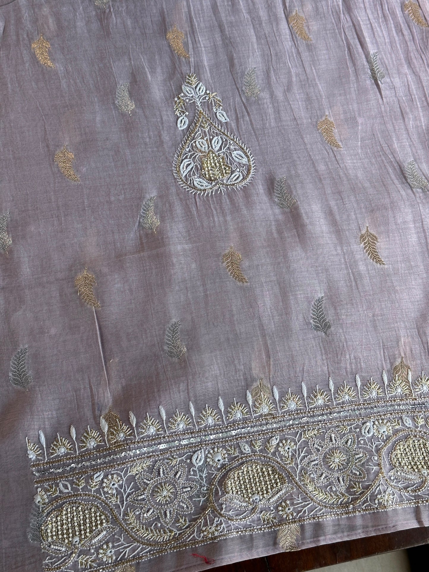 Lavender Shade Banarasi Zari Chanderi Unstitched Chikankari Fabric