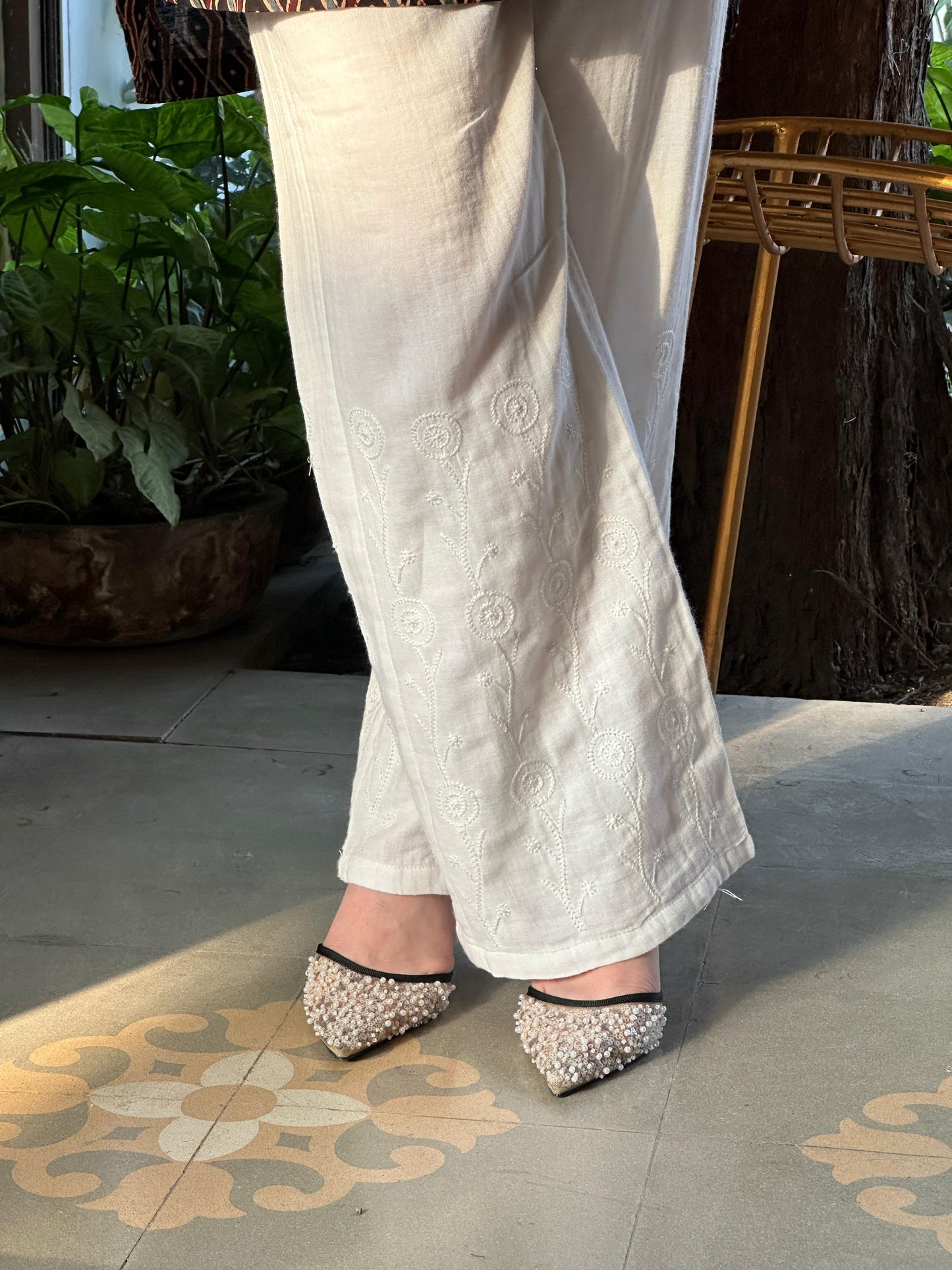 Women's Lucknowi Handcrafted Cotton Chikankari Flared Bottom