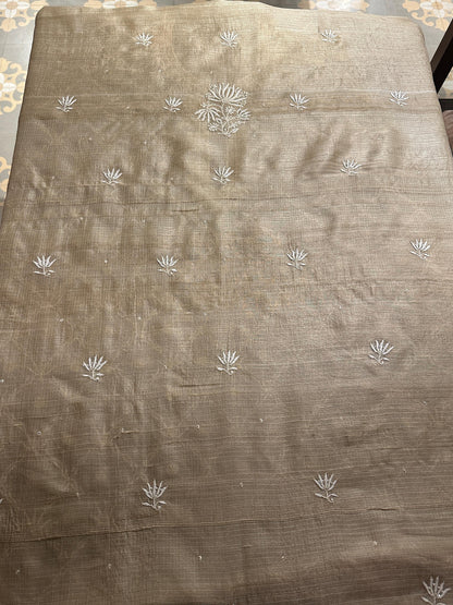 Beige Rasm Tussar Kota Chikankari Unstitched Chikankari Fabrics