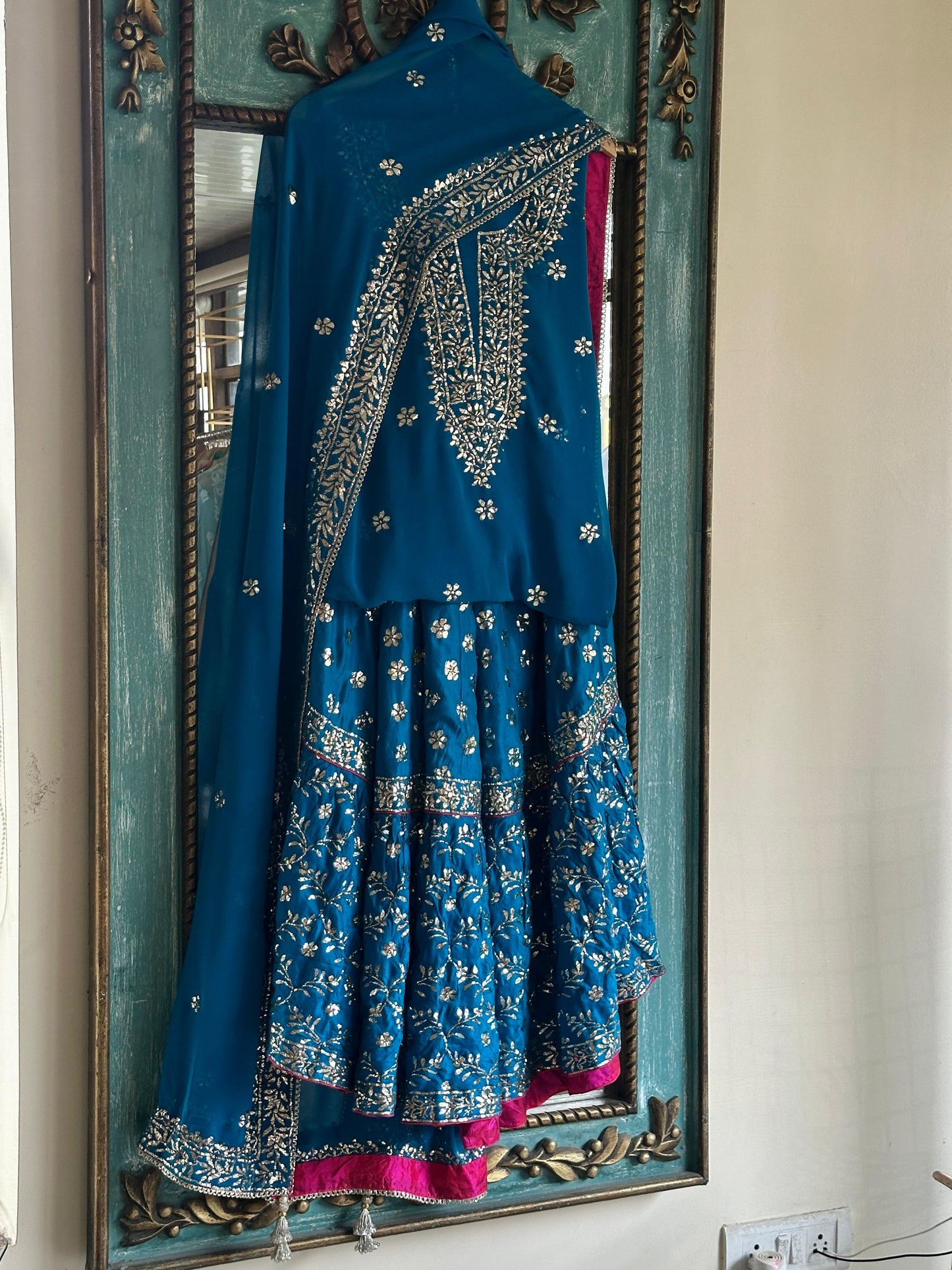 Prussian Blue RTW Mukaish Lucknowi Gharara Set