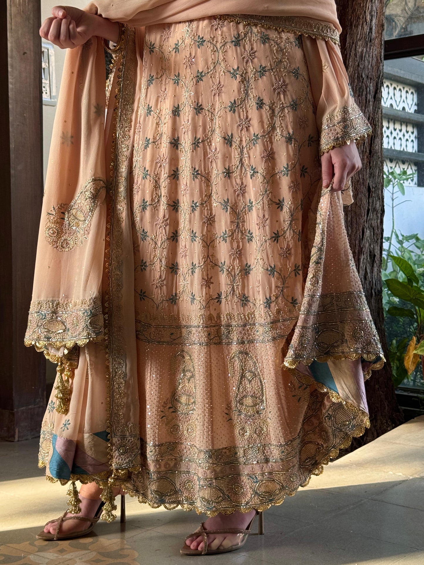 Tukdi Multi Colour Pure Georgette Chikankari Anarkali
