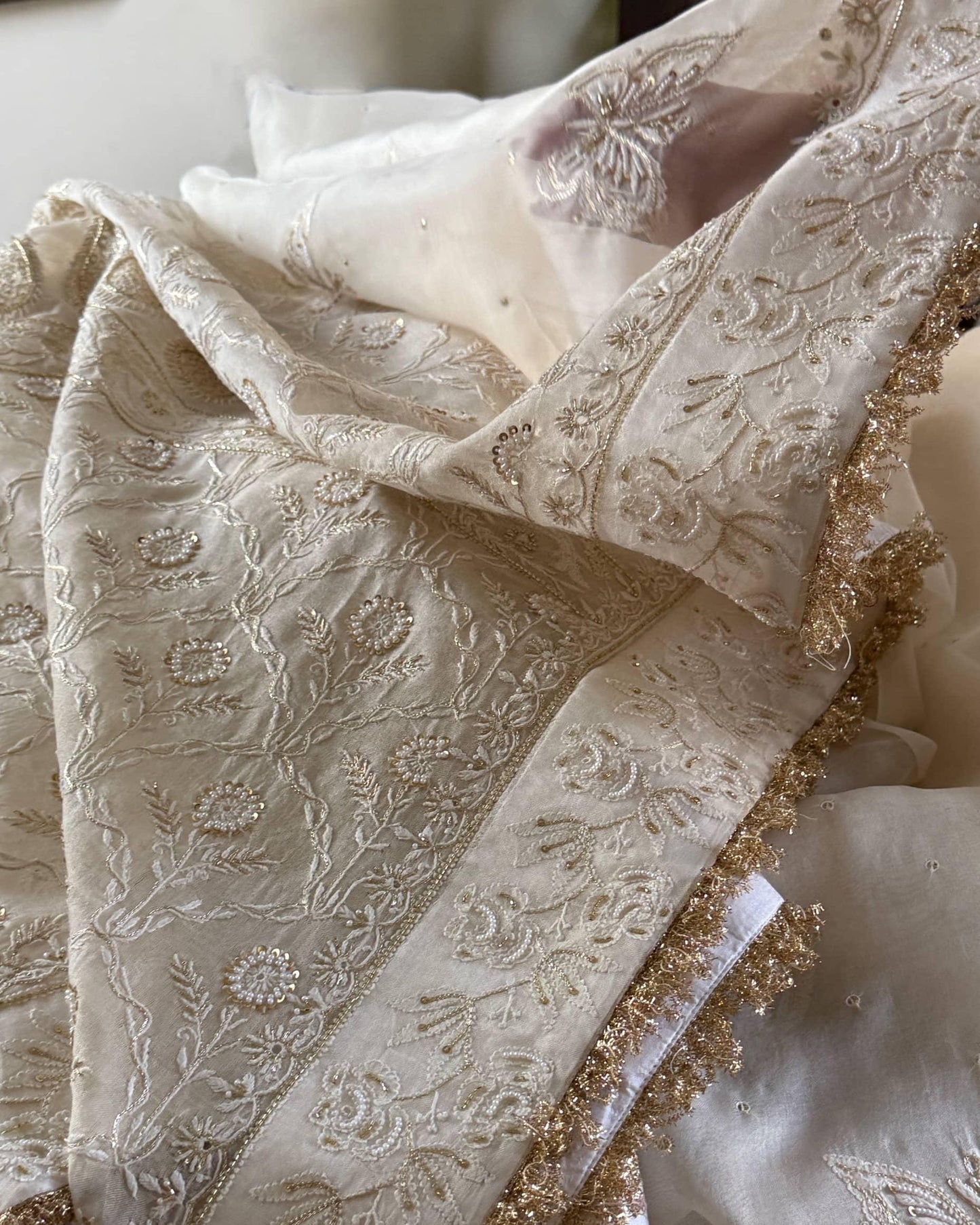 Noor Organza White Butterfly Chikankari Saree