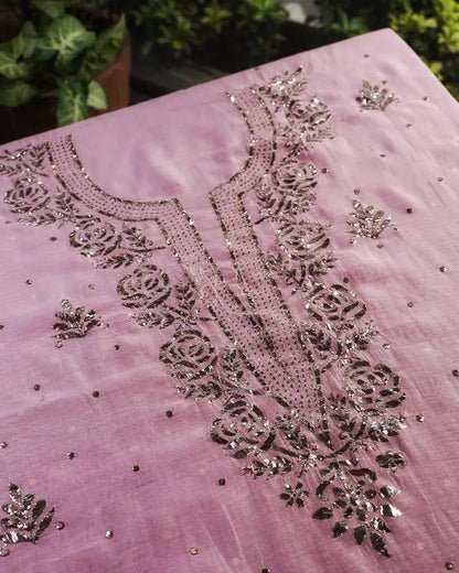 Pink Shade Chanderi Silk Mukaish Badla Unstitched Fabrics