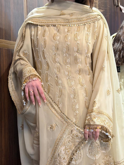 Cream Shade Pure Georgette Semi Stitched Anarkali