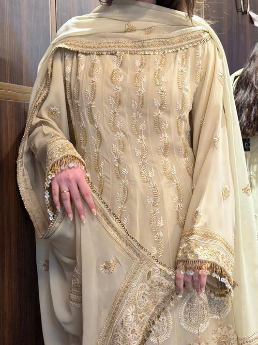 Cream Shade Pure Georgette Semi Stitched Anarkali