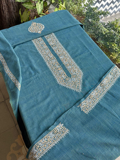 Teal Blue Malkha Handspun Khadi Kurtas Unisex Fabric