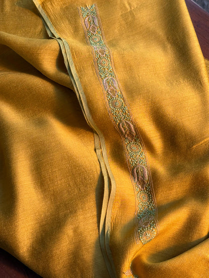 Mustard Yellow Moonga Silk Chikankari Men’s Kurta Fabrics