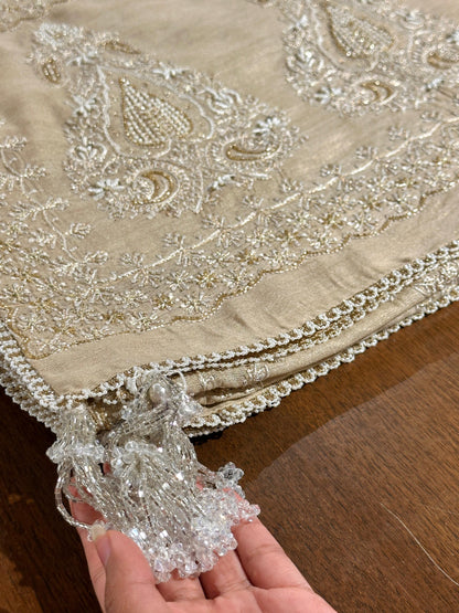 Natural Shade Fine Chikankari Ari Tissue Silk Dupatta