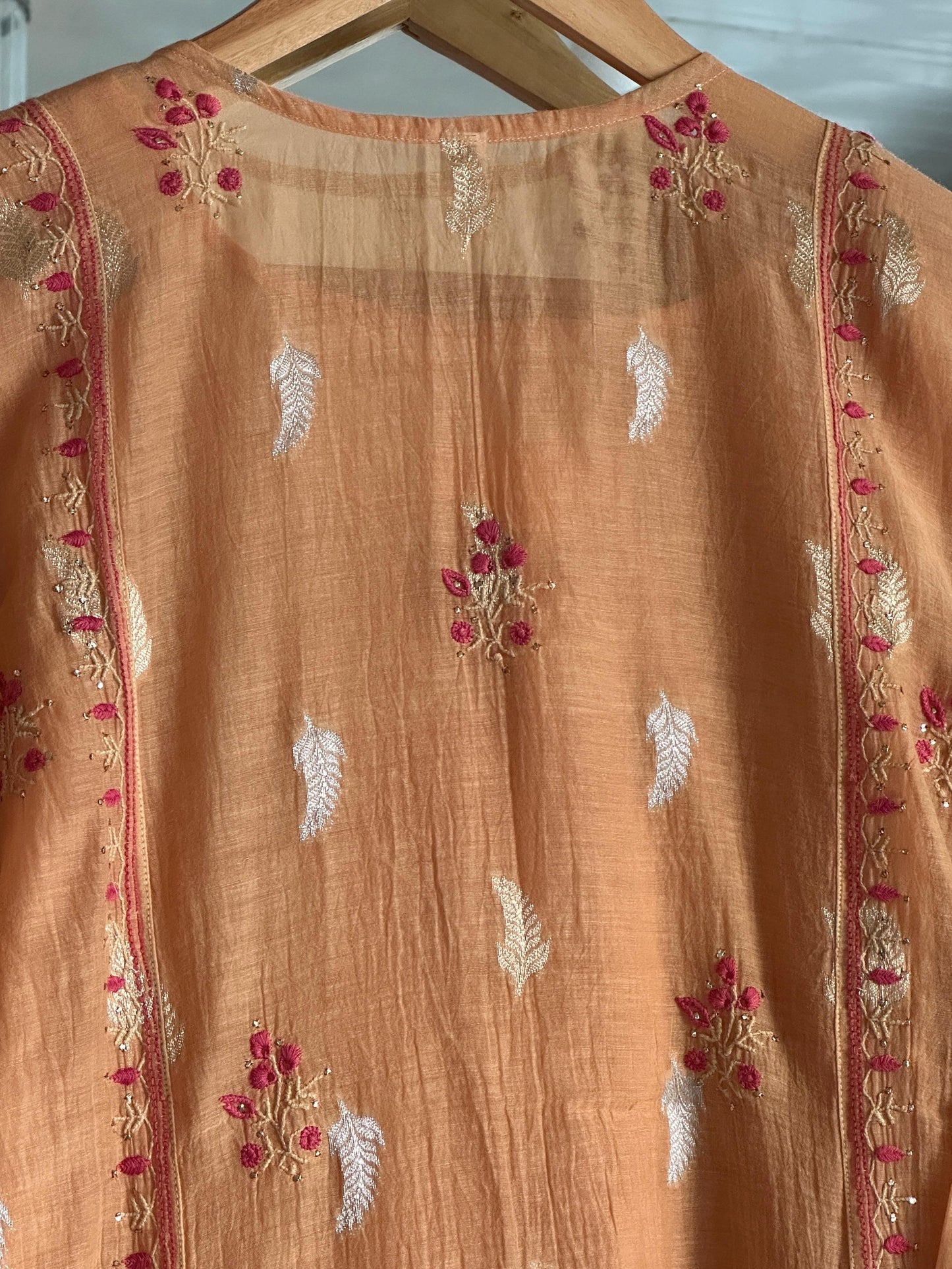 Orange Peach Shade Zari Chanderi Chikankari Ready to Wear Tunics