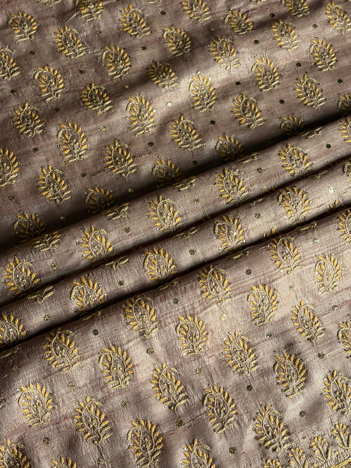 Beige Shade Roheen Tussar Silk Chikankari Fabric
