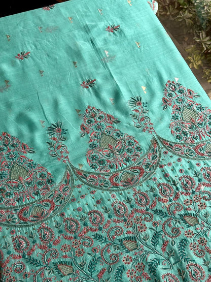Aqua Green Shade Chanderi Chikankari Saree