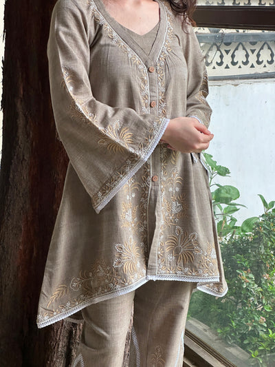 Cloudy Grey Malkha Cotton Chikankari Co-ord Set