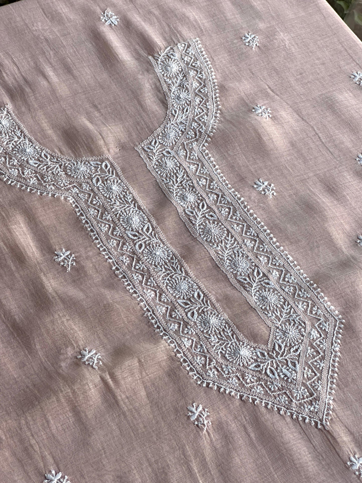 Pastel Peach Mulmul Chikankari Unstitched Men's Kurtas Fabric