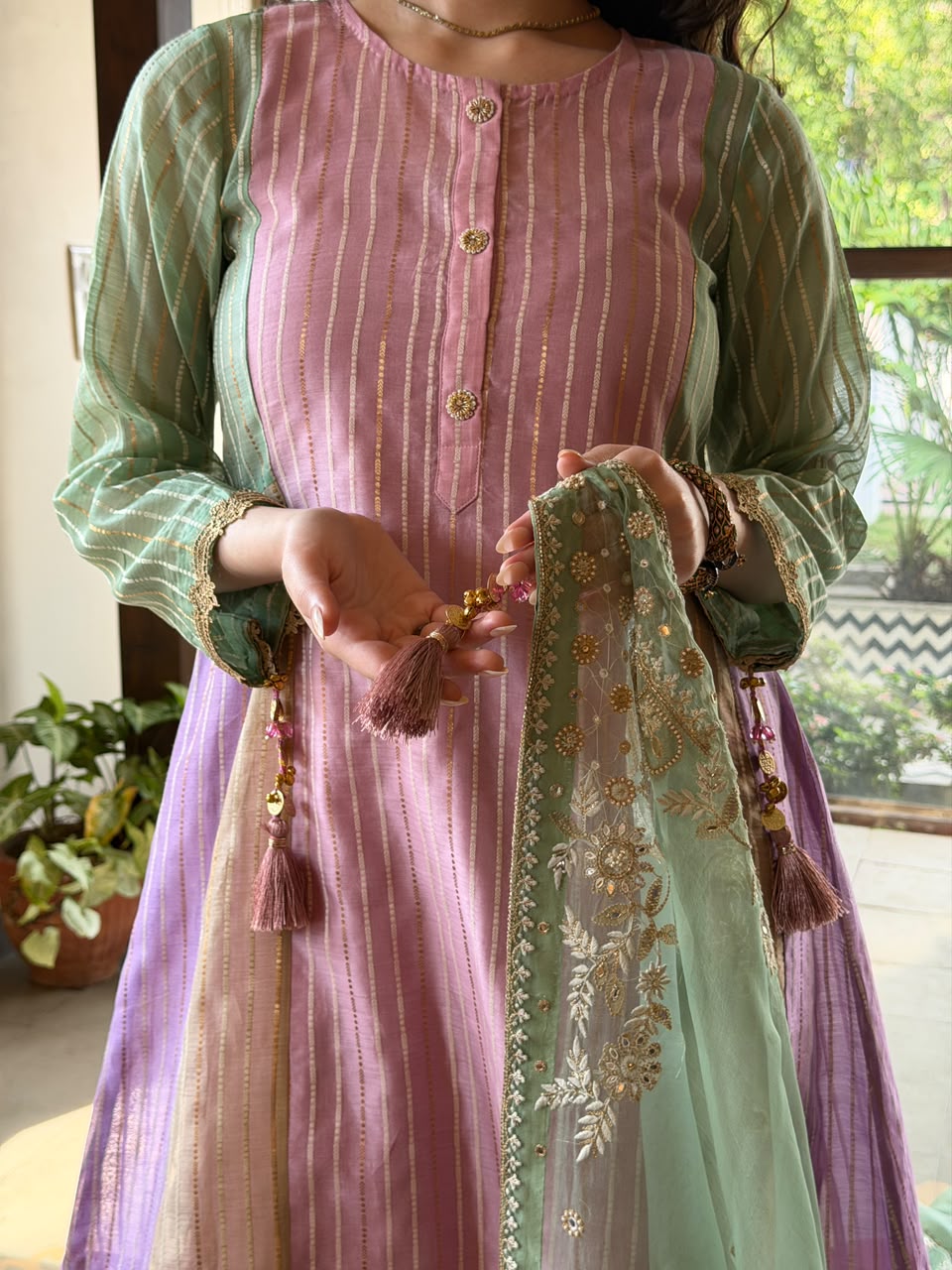 Multi Shade Kalidar Handloom Chikankari Farshi Sets