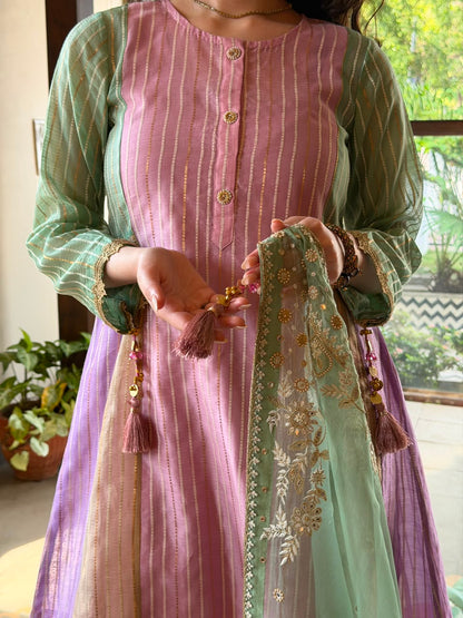 Multi Shade Kalidar Handloom Chikankari Farshi Sets